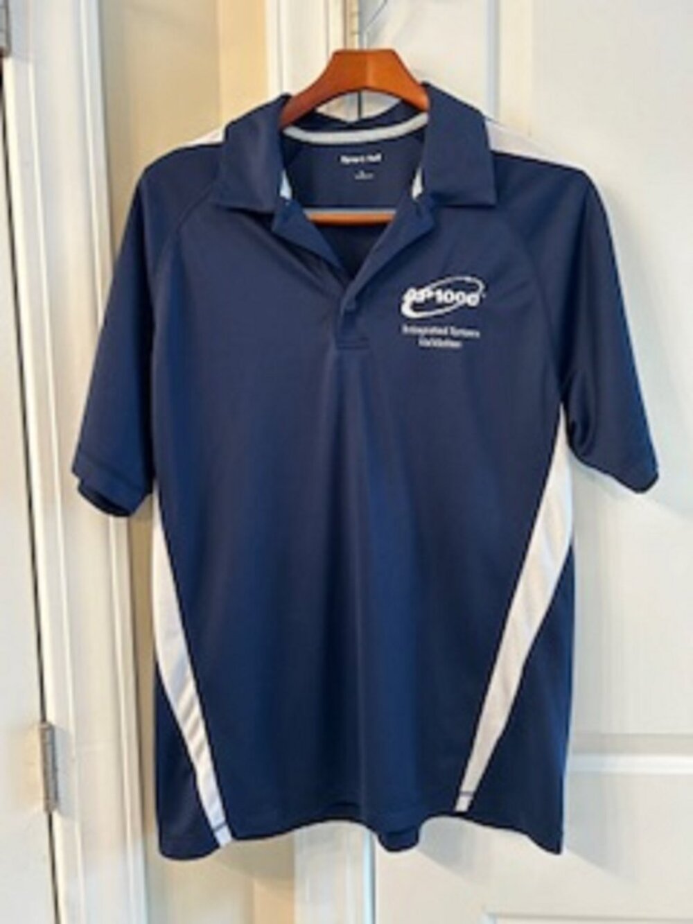 Men's Short Sleeve Shirt Sport Tek Size Large Navy Blue & White Machine Washable